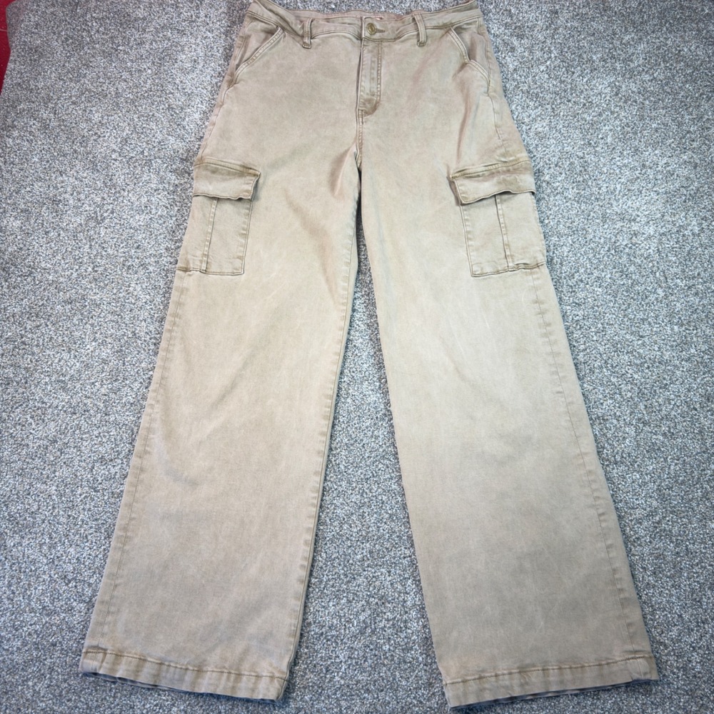 KUT from the Kloth Miller Wide Leg Cargo Pants Tan Khaki High Rise Womens 14